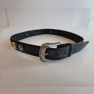 Justin Men's 1995 Cowboy Western Cowhide Belt Beaded Bone Detail Black Size 36